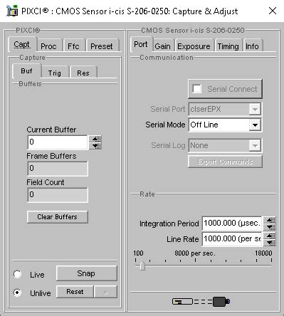 XCAP Custom Control Panel for the CMOS Sensor i-cis S-206-0250 with the PIXCI® EB1