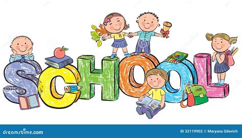 Word School And Funny Children Stock Photography - Image: 32119902