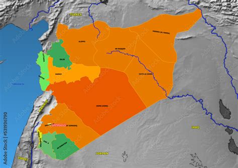 Administrative and political colored vector Map of Syria with colourful ...