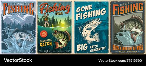 Fishing vintage posters collection Royalty Free Vector Image