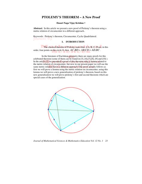 (PDF) PTOLEMY'S THEOREM – A New Proof