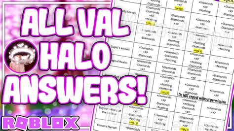 Royale High Valentines Halo Answers Chart