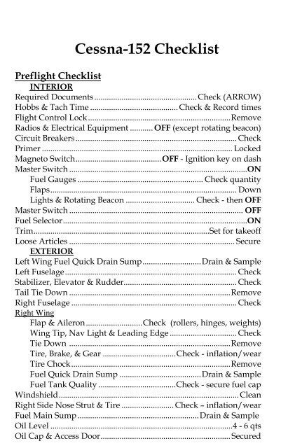 Cessna 152 Maneuvers Checklist Clipart