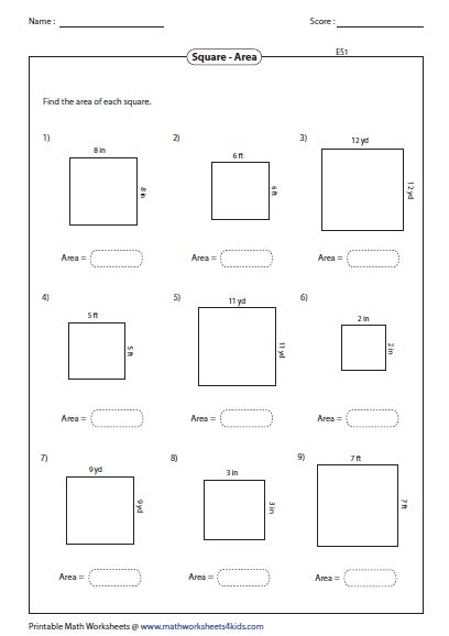 Area Of Square Worksheets