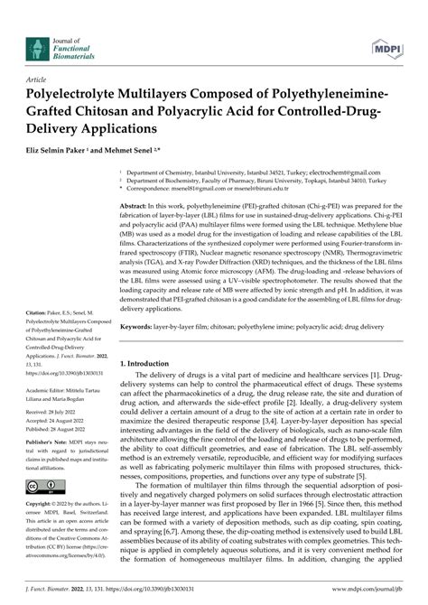 (PDF) Polyelectrolyte Multilayers Composed of Polyethyleneimine-Grafted Chitosan and Polyacrylic ...