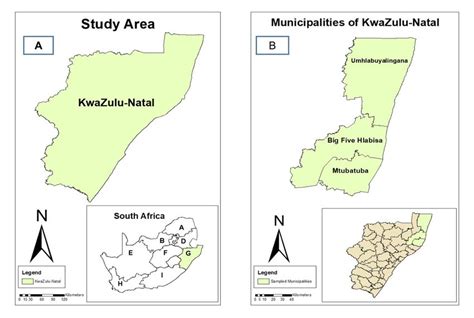 1: Map showing the sampled area. A) KwaZulu-Natal Province. (B ...