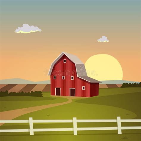 Red Farm Barn. The farm background, cartoon vector illustration , # ...