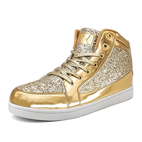 IGxx Glitter Shoes for Men High Top Flashing Party Casual Lace-up Sneakers Men 9.5 Glitter Gold ...