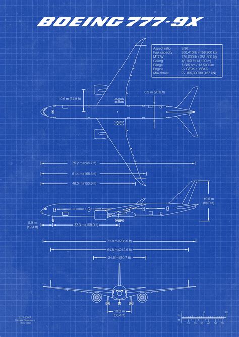 Boeing B777-9X Poster Aircraft Design Blueprint Wall Art Print - Etsy