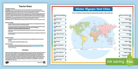 Winter Olympic Host Cities Mapping Activity (teacher made)