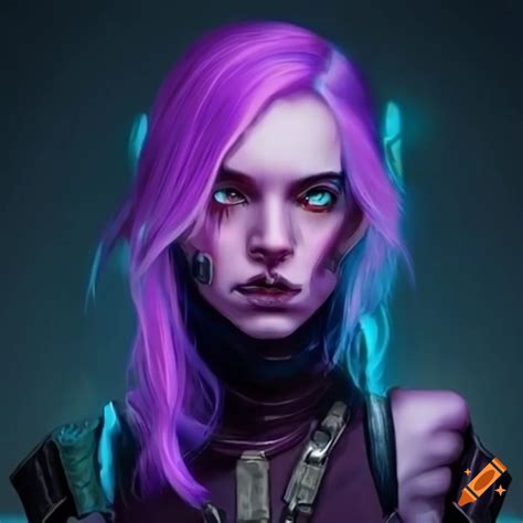 Cyberpunk wizard with purple hair