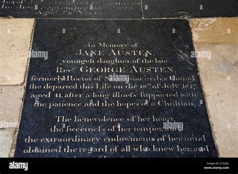 Grave of the novelist Jane Austen in the Nave of Winchester Cathedral ...