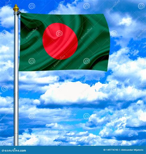 Bangladesh Waving Flag Against Blue Sky Stock Image - Image of pattern, icon: 149774745