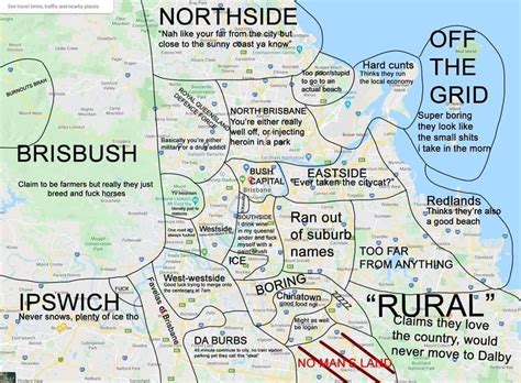 Got sent this by a mate earlier; map of Brissy suburbs by stereotype : brisbane