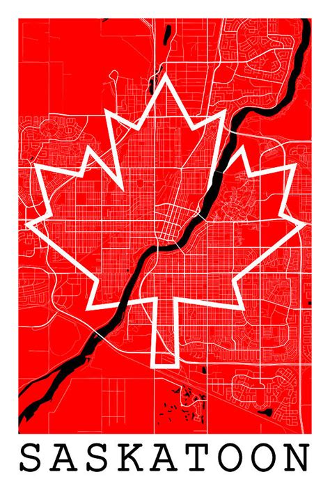 Saskatoon Street Map - Saskatoon Canada Road Map Art on Canada Flag ...