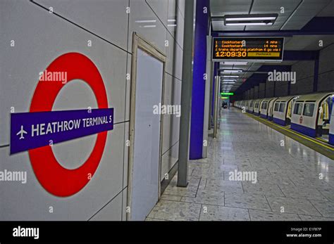 Heathrow Terminal 5 Underground Station showing roundel, Heathrow Stock ...