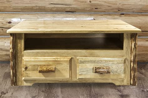 Rustic Pine Coffee Table w/ 2 Drawers (MW) - Sisters Log Furniture