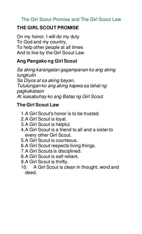 The girl scout promise and the girl scout law