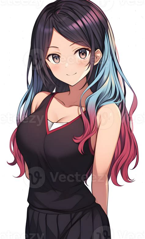 - Sticker - Anime Girl Blue and Red Hair 24212248 PNG