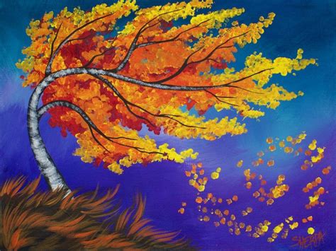 Fall blowing Birch Tree painting Acrylic With Q-tips Art Sherpa | Fall canvas painting, Simple ...