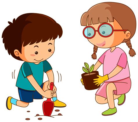 Boy and girl planting in garden 373949 Vector Art at Vecteezy