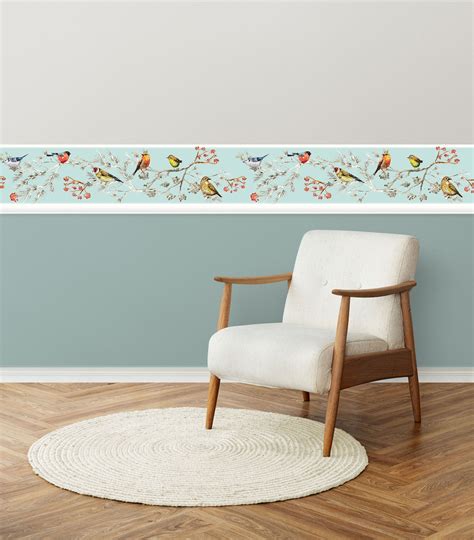 Peel & Stick Wallpaper Border Birds in Pines. Self Adhesive Wall Accent ...