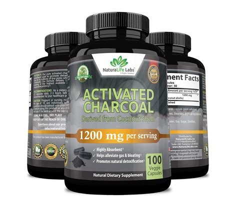 Organic Activated Charcoal Capsules - 1,200 mg Highly Absorbent Helps Alleviate Gas & Bloating ...