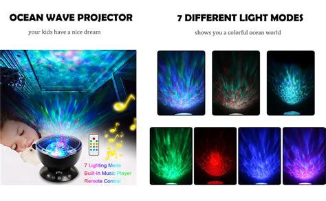 Amazon.com: Remote Control Ocean Wave LED Projector Night Light with 7 Colorful Light Mode and ...