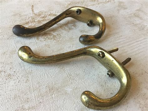 Vintage Coat Hooks Pair of Vintage Salvaged Double Hooks, Double Vintage Cloak Room Hooks ...