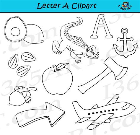 Letter A Objects Clipart - Learning The Alphabets - Commercial Clipart