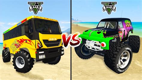 Monster Truck Skullcrusher vs Iveco Monster Bus in GTA 5 - which is best? - Mindovermetal English