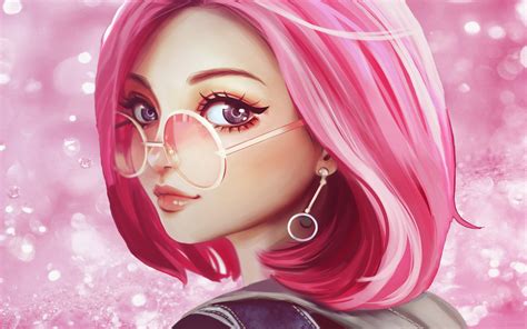 Cute Girl Pink Hair Sunglasses Anime Design Preview | 10wallpaper.com