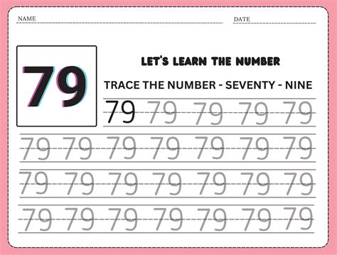 Trace and write the number 79. Handwriting practice. Learning numbers ...