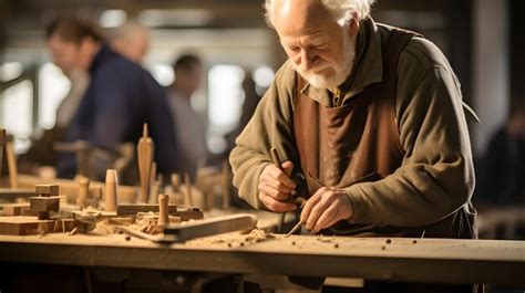 Premium Photo | Old man teaching traditional woodworking in a community workshop