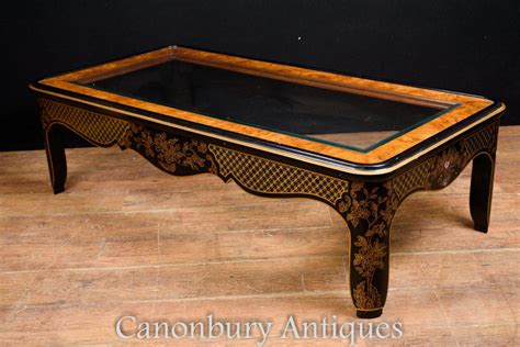 Chinese Black Lacquer Coffee Table Amboyer Inlay
