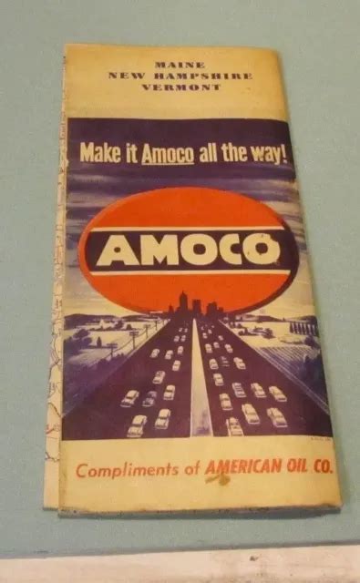 1948 AMOCO AMERICAN Gasoline Oil Company Maine New Hampshire Vermont Road Map $9.95 - PicClick