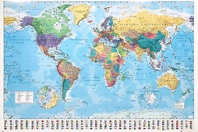 WORLD MAP POSTER GIANT SIZE 1M X 1.4M WITH COUNTRY FLAGS 'NEW EDITION ...