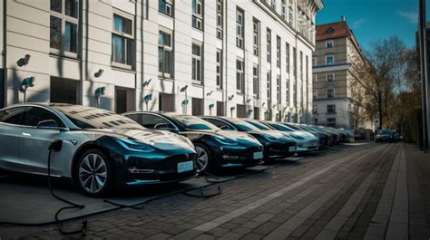 Premium AI Image | A fleet of electric vehicles parked and charging AI ...