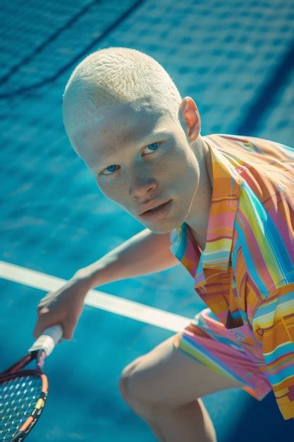 Free Photo | Portrait of albino tennis player