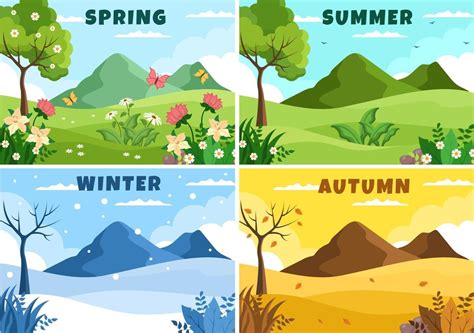 Scenery of the Four Seasons of Nature with Landscape Spring, Summer, Autumn and Winter in ...