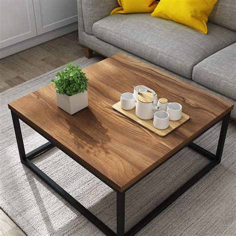 Clive Mid-Century Style Walnut Colour Coffee Table with Black Metal ...