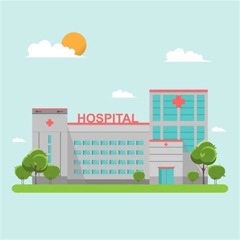 Hospital building flat style on blue sky 426824 Vector Art at Vecteezy