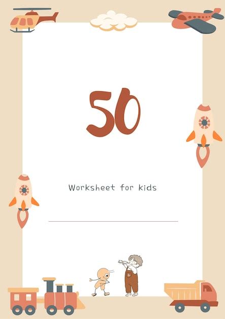 Premium Vector | Kindergarten cute numbers worksheets handdrawn 50