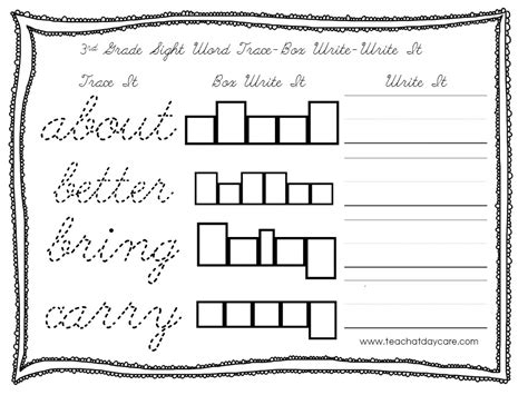 Dolch 3rd Grade Cursive Box Writing Word Worksheet | Made By Teachers