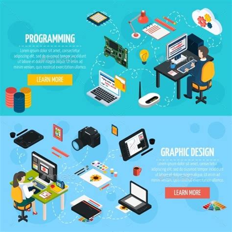 Programming And Graphic Design Isometric Banners | Graphic design banner, Graphic design, Banner ...