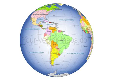 South-America focused Globe map Map Vector, Ariel, South America, Salmon, Globe, Graphic Design ...