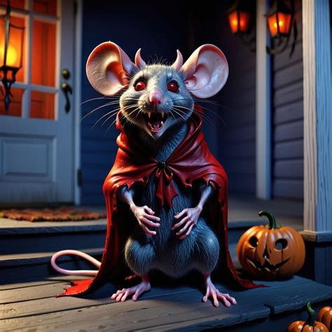 Premium AI Image | cute rat in the dark roomillustration of rat in halloween costume