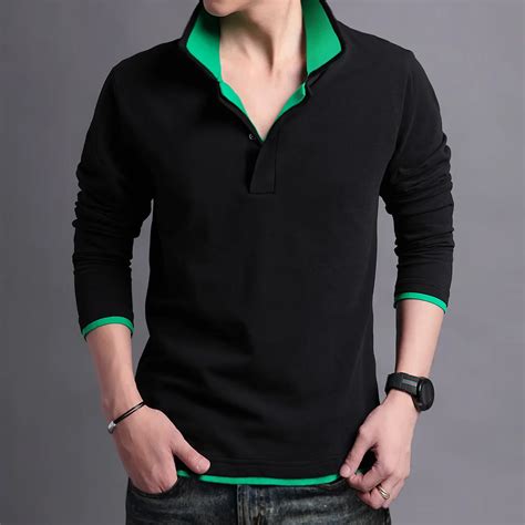 Hot Sell New Men'S Long Sleeve Stand Collar T Shirts Slim Casual T Shirt Men Brand T Shirts ...