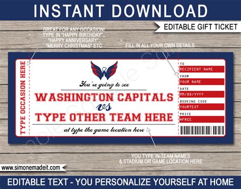 Washington Capitals Game Ticket Gift Voucher | Printable Surprise ...