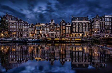 4K, 5K, Bridges, Evening, Houses, Amsterdam, Netherlands, Canal, HD ...